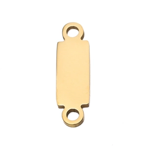 Close-up of golden rectangular stainless steel pendant with double rings for engraving