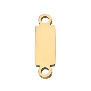 Polished gold rectangular stainless steel connector pendant with dual jump rings