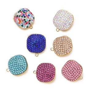 Close-up of square stainless steel rhinestone charms in seven colors for DIY jewelry making