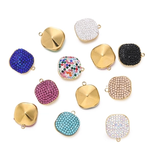 Detailed macro view of colorful rhinestone square pendants for DIY jewelry making