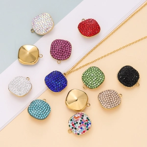 Colorful square crystal pendant set in gold finish for DIY necklaces and jewelry making