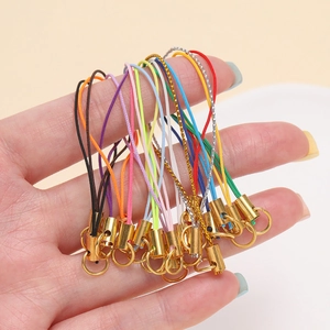 Colorful nylon cords with gold metal ring connectors for DIY phone and toy accessories