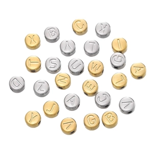 Perles alphabet 7mm en acier inoxydable or et argent pour création de bijoux DIY