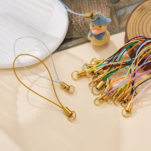 Gold Alloy Polyester DIY Handcraft Phone Charm Lanyard Woven Cord With Metal Cap Jump Ring For Jewelry Making Accessory