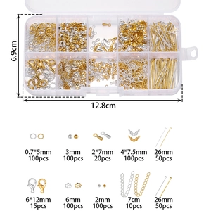 Kit de accesorios para joyas DIY en oro y plata con caja de almacenaje de 10 celdas