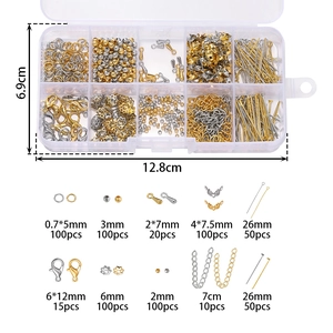 Tabla detallada del kit de accesorios para joyería de oro y plata con medidas exactas