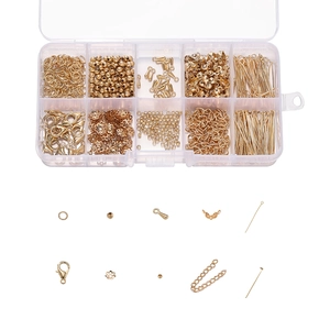 Conjunto detallado de fornituras para joyas DIY en caja de almacenamiento de 10 rejillas
