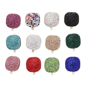 Colorful square rhinestone pendant set in 12 colors with gold plated metal loop for DIY jewelry