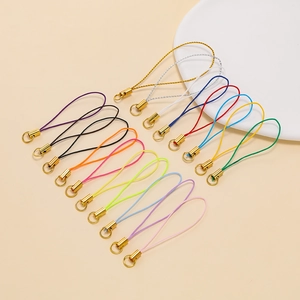 Colorful DIY mobile phone lanyards with gold metal hooks and woven cord rings
