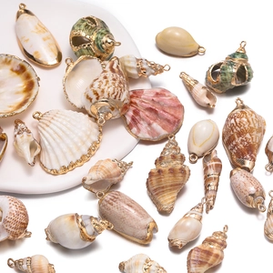 Natürliche Seemuscheln und Schneckenanhänger mit vergoldetem Rand für DIY-Schmuck