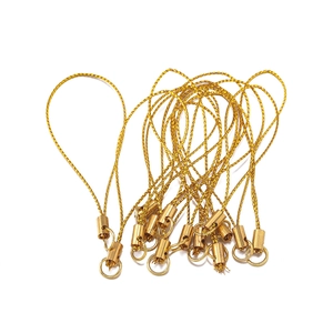 Set of ten golden braided cell phone cords with matching metal lobster clasps for DIY crafts