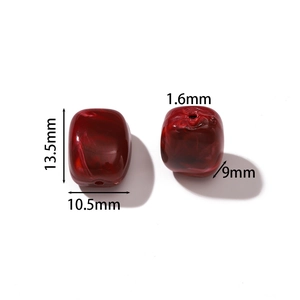 Two red acrylic beads with marble texture for DIY jewelry making 13.5x10.5mm size