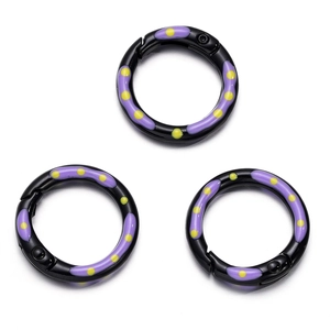 Set van 3 zwarte metalen veerringen met paarse en gele stippen voor DIY-sieraden
