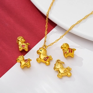 Chinesische Tierkreiszeichen Jahr des Pferdes vergoldete Anhänger und Kette für DIY Schmuck
