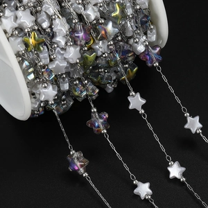 DIY stainless steel link chain with 18K gold star acrylic beads and silver metal pearls