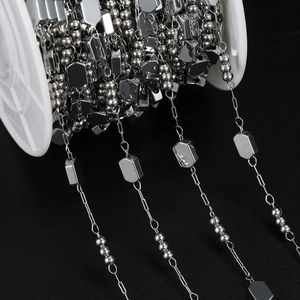 Detailed view of silver stainless steel geometric bead chain for DIY jewelry making