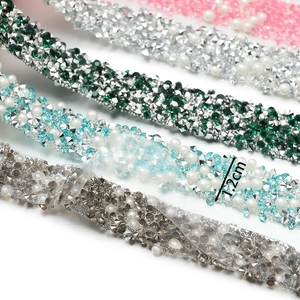 Close-up of 1.2cm self-adhesive rhinestone and pearl trim strips in various colors