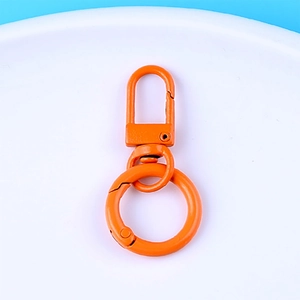 Orange painted zinc alloy D-ring swivel lobster clasp with matching spring o-ring