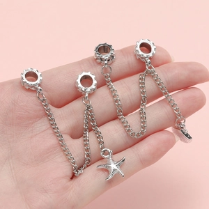 Ciondoli catena di sicurezza argento con stella marina e conchiglia per bracciali DIY