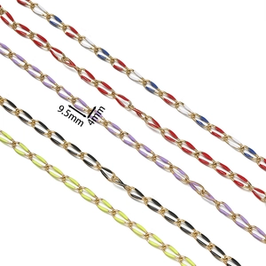Detail showing 9.5mm by 4mm colorful enamel twisted oval links in various vibrant colors