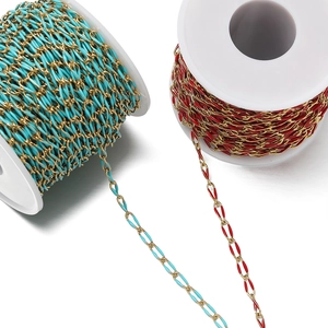 Macro detail of colorful enamel twisted oval chains on reels for DIY jewelry making