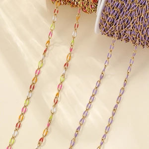 Close-up of colorful enamel drip oil chain rolls for DIY jewelry making accessories