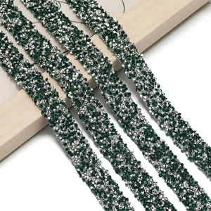 Detail of green and silver rhinestone trim ribbon for DIY apparel and shoe decorations
