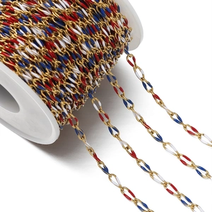 Colorful enamel oval link chain in gold stainless steel for DIY jewelry making