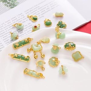 Assorted Chinese style gold-plated pendants with jade-like resin charms for DIY jewelry
