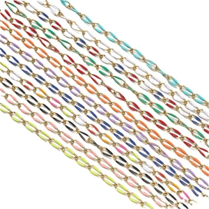Colorful enamel oval link chain in stainless steel gold plating for DIY jewelry making