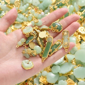 Traditional Chinese style jade-like pendants with gold metal edges for DIY jewelry making