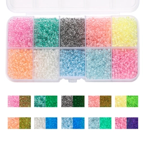 Close-up of 10-compartment storage box with colorful 3mm luminous glass seed beads for DIY