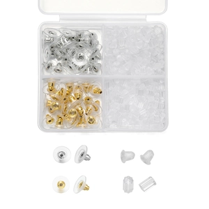 Detalle del kit de cierres de pendientes en cuatro estilos incluyendo silicona y metal