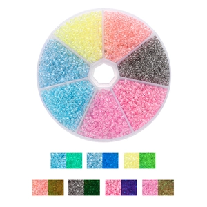 Detailed view of 7-compartment storage box with colorful 3mm luminous glass seed beads