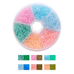 Detail of 6-grid box with colorful 3mm luminous glass seed beads for DIY jewelry making