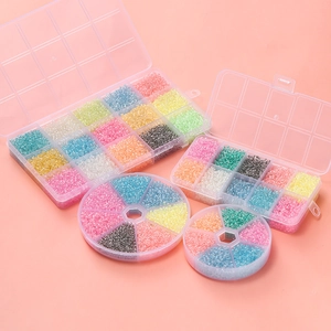 Luminous 3mm glass seed bead set in 15-grid rectangular and round storage organizers