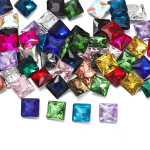 Detailed view of colorful square faceted crystal glass rhinestones for DIY crafts