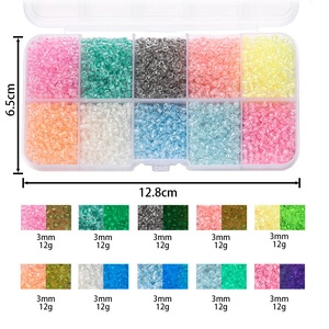 10-color 3mm glass seed bead set in 12.8x6.5cm storage box for DIY jewelry making
