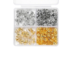 Kit de cierres para pendientes en caja de 4 compartimentos con tapones de silicona y metal mariposa