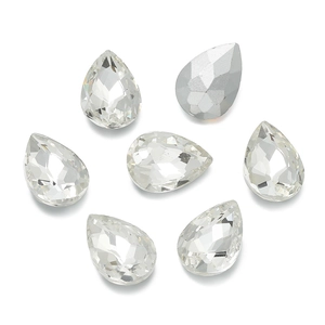 Macro shot of faceted teardrop glass crystals with silver backing for bridal DIY crafts