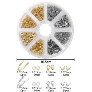Detalle del kit de fornituras para joyas DIY con cierres de langosta y anillas