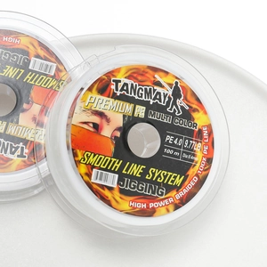 Detail of high-power multicolor braided jewelry fiber line on professional transparent spools