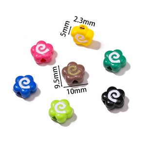 Cuentas de flores acrílicas de 10mm en colores con espirales para manualidades DIY