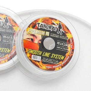 Detail of multi-color high-strength jewelry fiber cord on a clear plastic spool