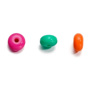 Flat round 8mm acrylic candy beads in rose red, green and orange for DIY jewelry