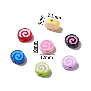 Cuentas planas de acrílico con patrón espiral en 7 colores para manualidades de joyería