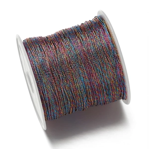 Vista macro de hilo de poliéster metálico degradado multicolor para bisutería DIY