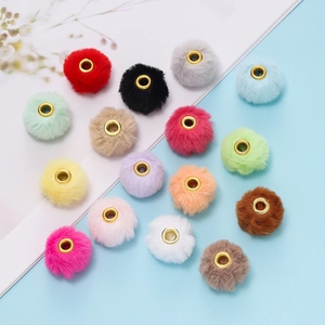 Cuentas Espaciadoras de Bola de Peluche de Piel Sintética Con Agujero Grande de Metal para la Fabricación de Joyas DIY Llavero Cadena de Teléfono Accesorios Cuentas de Manualidades