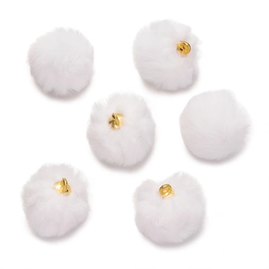 Set of 6 white plush pompom pendants with gold loops for DIY jewelry making