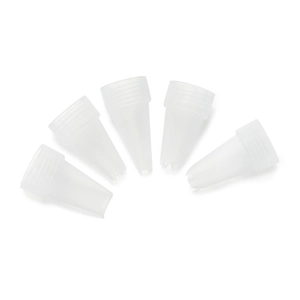 Set de cinco boquillas de plástico blanco traslúcido para manualidades con pegamento crema
